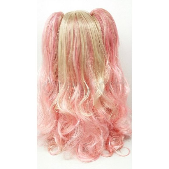 Pink & blonde long wig w/detachable ponytails main image 4